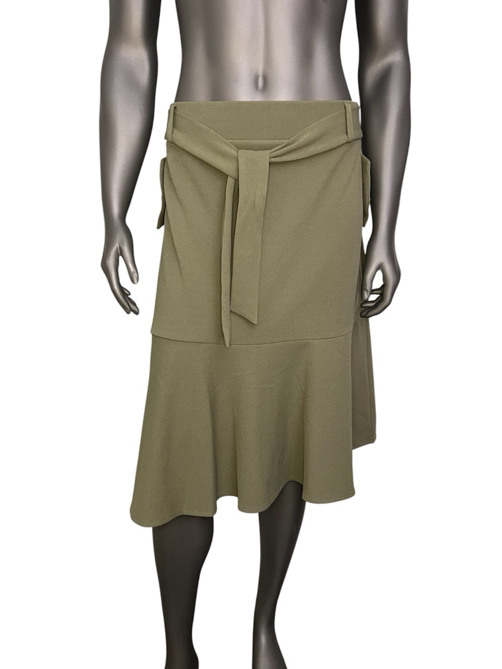 NYCC Skirt Women’s XL Olive Green Midi Trumpet Tie Belt Utility Army Office Y2K